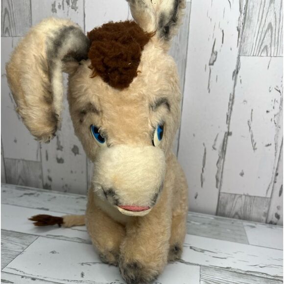 Source Unknown Other - Vintage Hard Plush Donkey Beige 15” Adjustable Ears 1950-60 Animal Toys Plush